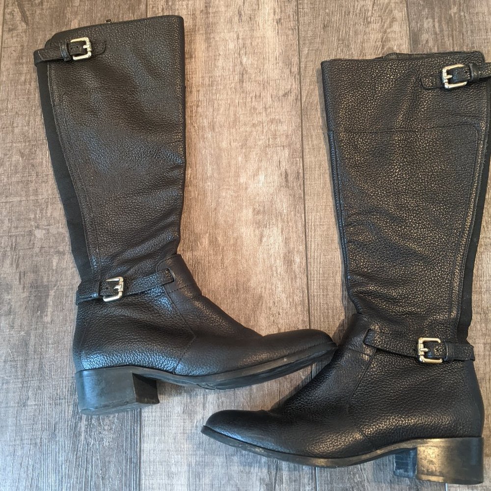 LK Bennett Classic Pebbled Textured Italian Leather Knee High Boots 38 Gold zip